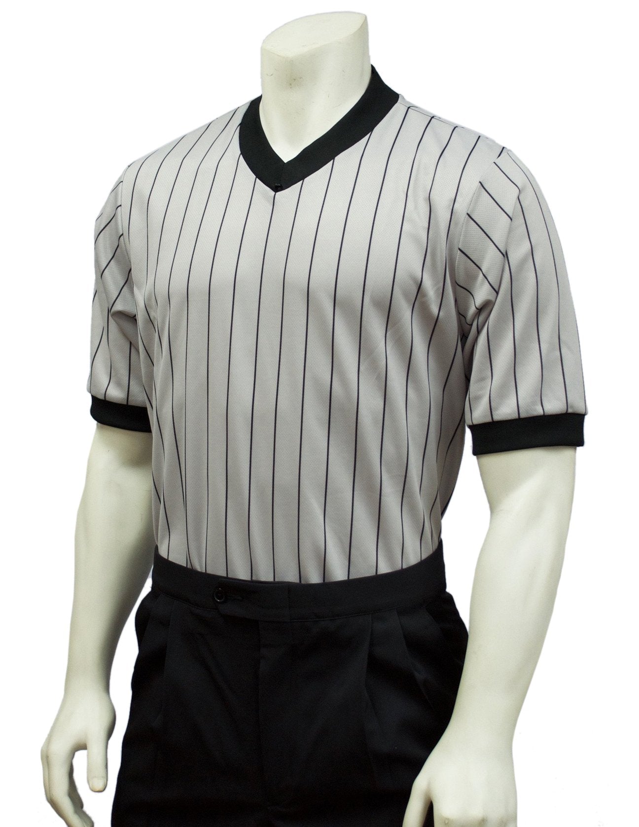 Grey Elite Performance Interlock V-Neck Shirt w/ Black Pinstripes