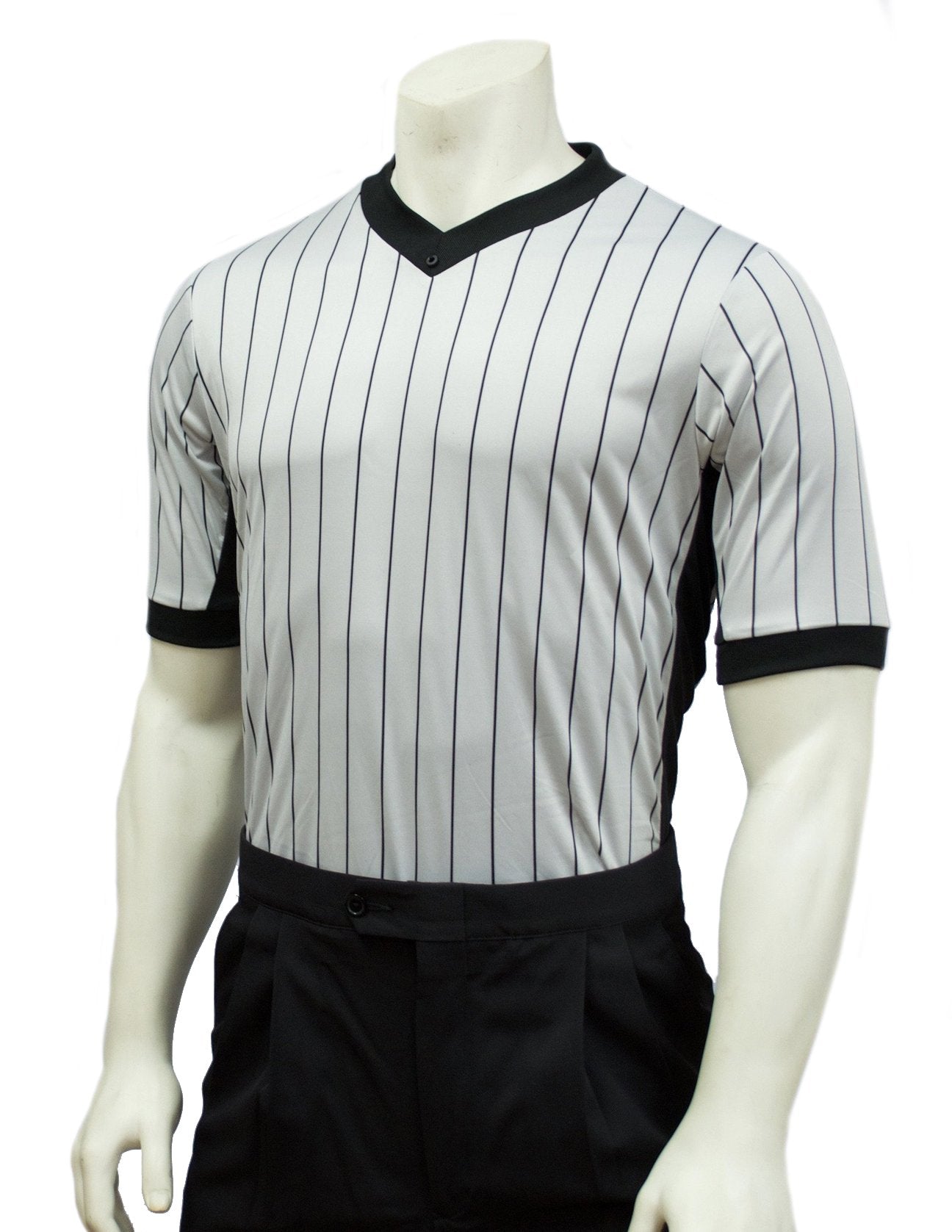 Grey Elite Performance Interlock V-Neck Shirt w/ Black Pinstripe and Side Panel