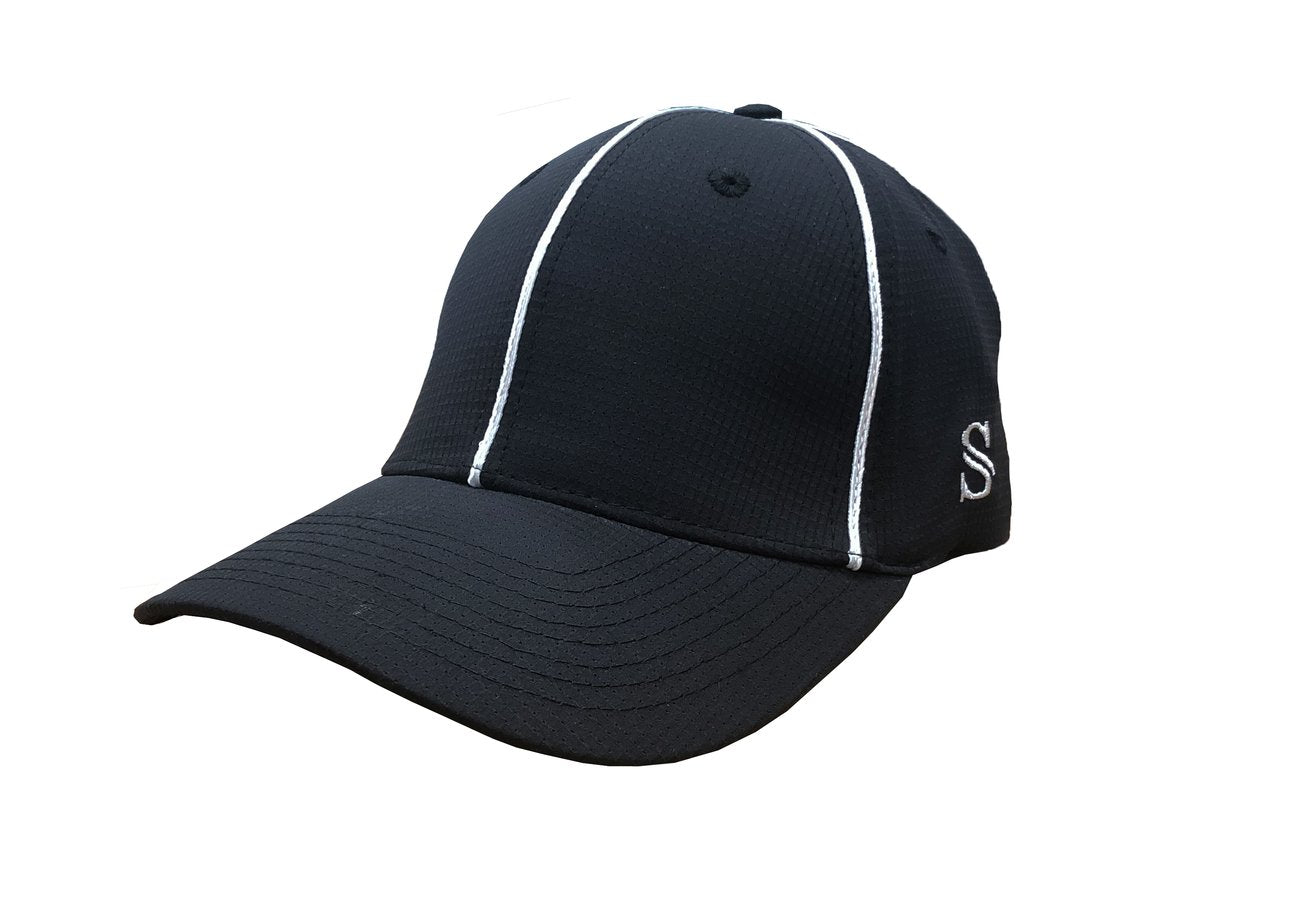 Performance Flex Fit Hat - Black with White Piping