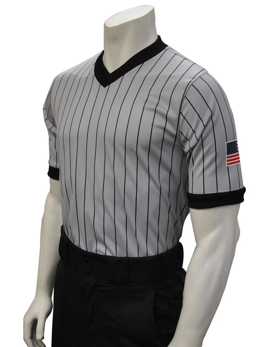 USA205-607 - Smitty "Made in USA" - "BODY FLEX" Dye Sub Grey Basketball V-Neck - With USA Flag