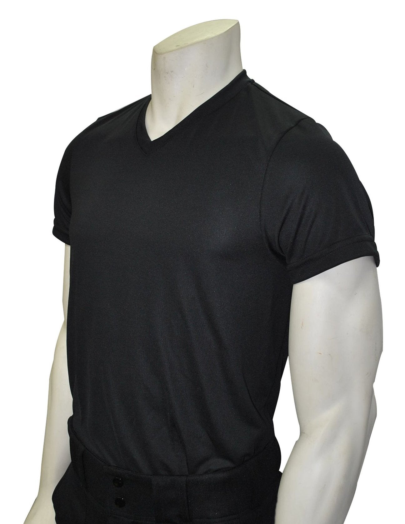 USA409 Smitty Made in USA Black V-Neck Loose Fit T-shirt, comfortable poly/spandex fabric, ideal for referees seeking a relaxed fit and professional look